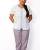 Rose Style in White w/ Solid Taupe Piping + Solid Taupe Pants (on hand)