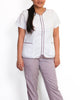 Rose Style in White w/ Solid Taupe Piping + Solid Taupe Pants (on hand)